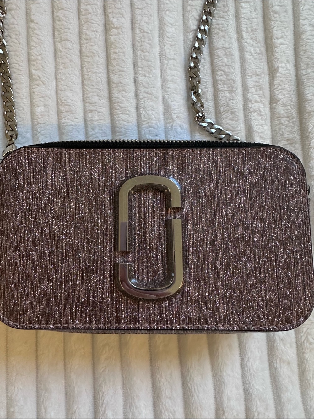 Marc Jacobs Glitter Snapshot Crossbody: Sparkly Purple/Pink with Silver Hardware - Picture 2 of 8